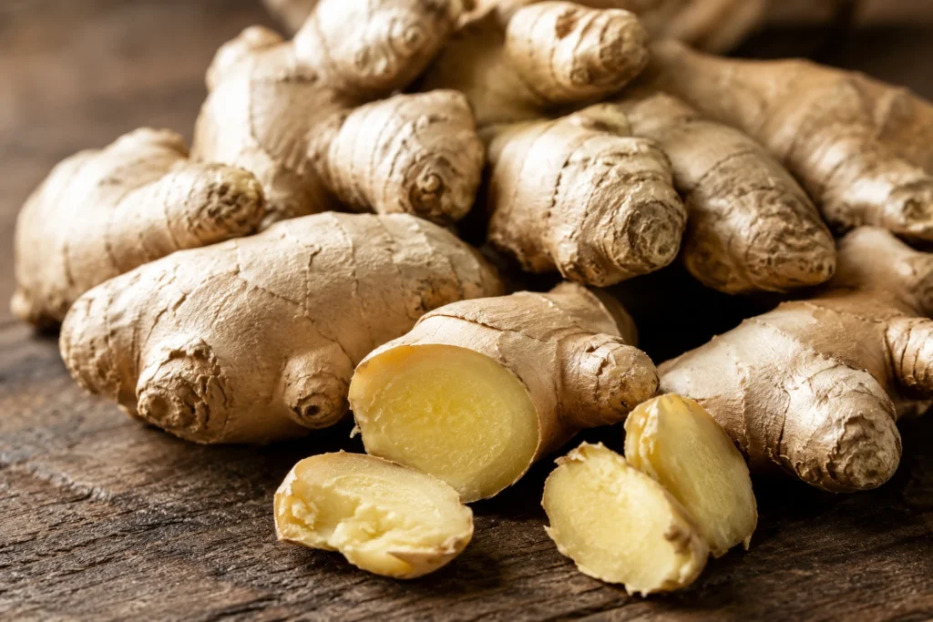 Rizomas frescos de gengibre (Zingiber officinale) recém-colhidos