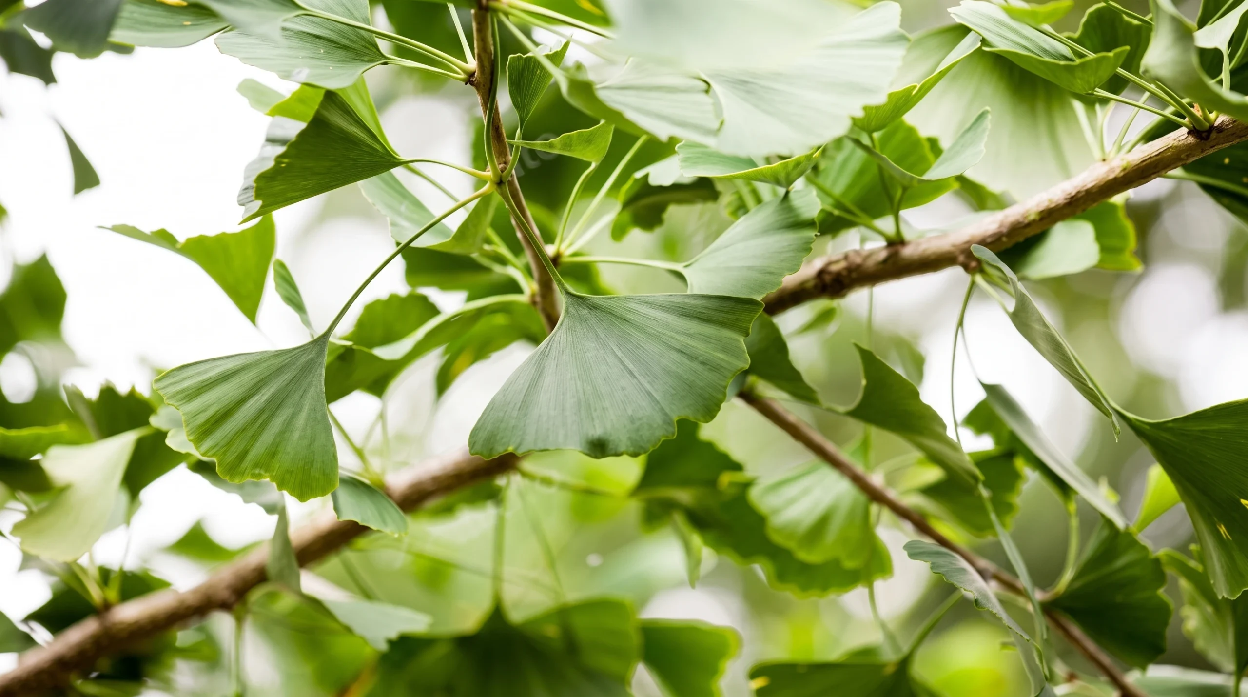 Folhas verdes de Ginkgo Biloba em um galho